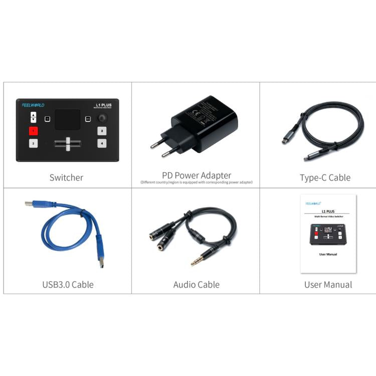 FEELWORLD L1 PLUS Multi-camera Video Mixer Switcher Touch Screen PTZ Control USB3.0 Fast Streaming Switcher, L1 PLUS