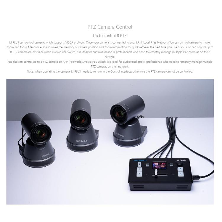 FEELWORLD L1 PLUS Multi-camera Video Mixer Switcher Touch Screen PTZ Control USB3.0 Fast Streaming Switcher, L1 PLUS