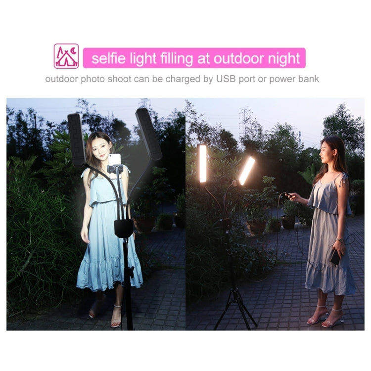 RK39 Portable Tri-color Adjustable Brightness Double Arms Fill Light with Phone Clip