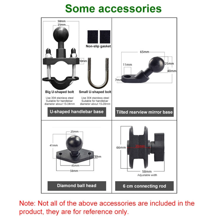 U-shaped Bolt Ball-Head Motorcycle Handlebar Multi-function Eight-jaw Aluminum Phone Navigation Holder Bracket, Width of Phone: 6.5-10.2cm  , U-shaped Bolt