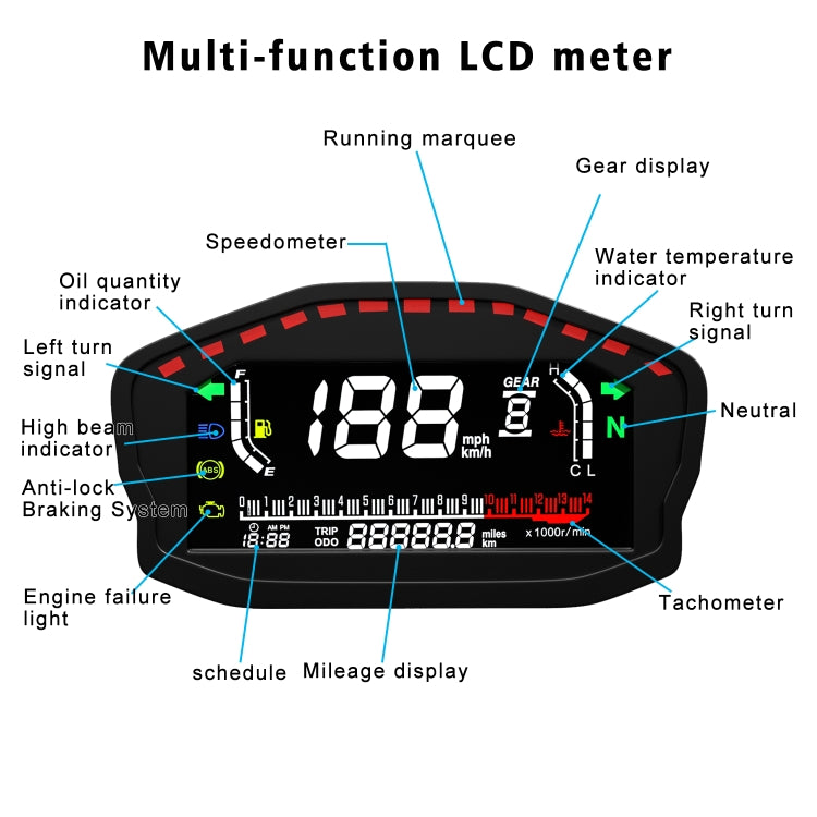 CS-1089A1 Motorcycle Modified Multi-function LCD Color Screen Odometer Tachometer, CS-1089A1