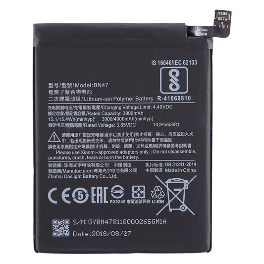 3900mAh BN47 for Xiaomi Redmi 6 Pro Li-Polymer Battery, Redmi 6 Pro