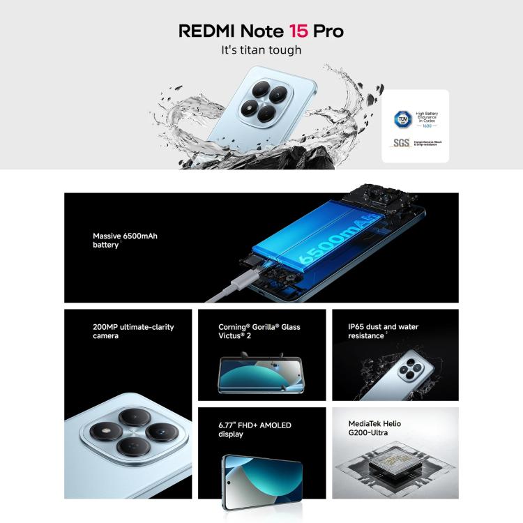 Xiaomi Redmi Note 15 Pro 4G Global, 8GB+256GB, In-screen Fingerprint, 6.77 inch Xiaomi HyperOS 2 MediaTek Helio G200-Ultra Octa Core, Network: 4G, NFC, 8GB+256GB