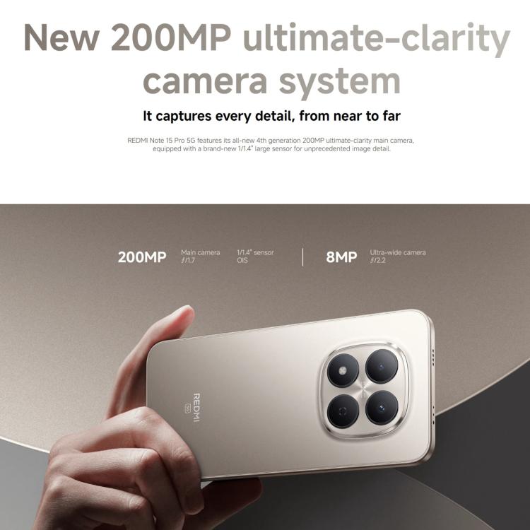 Xiaomi Redmi Note 15 Pro 5G Global, 12GB+256GB, In-screen Fingerprint, 6.83 inch Xiaomi HyperOS 2 MediaTek Dimensity 7400-Ultra Octa Core, Network: 5G, NFC, 12GB+256GB