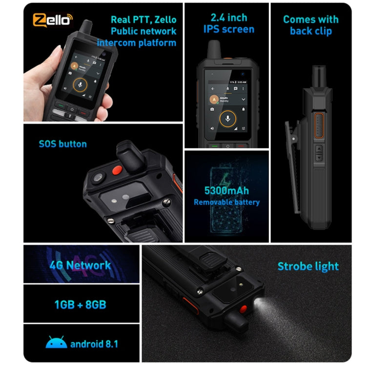 Waterproof Dustproof Shockproof, 5300mAh Battery, 2.4 inch Android 8.1 Qualcomm MSM8909 Quad Core up to 1.1GHz, Network: 4G, Dual SIM, PPT, SOS, F80