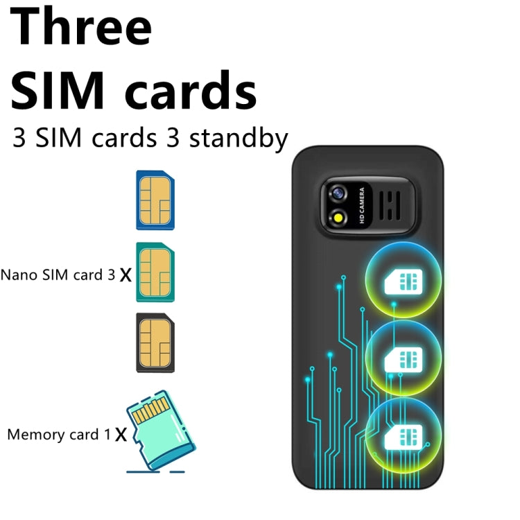 1.33 inch, MTK6261D, 21 Keys, Support Bluetooth, FM, Magic Sound, Auto Call Record, GSM, Triple SIM, English Key