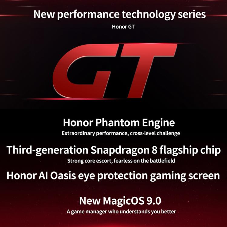 Honor GT, 12GB+256GB, In-screen Fingerprint, 6.7 inch MagicOS 9.0 Android 15.0 Snapdragon 8 Gen 3 Octa Core, Network: 5G, OTG, NFC, 12GB+256GB