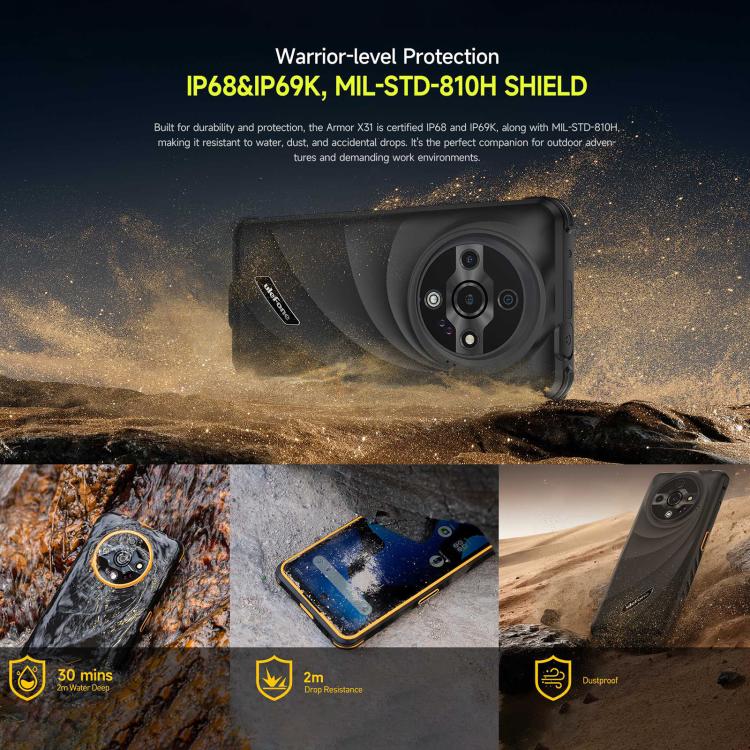 Ulefone Armor X31, 6GB+128GB, Night Vision, IP68/IP69K Rugged Phone, 6.56 inch Android 14 MediaTek Helio G91 Octa Core, Network: 4G, NFC, OTG, Armor X31
