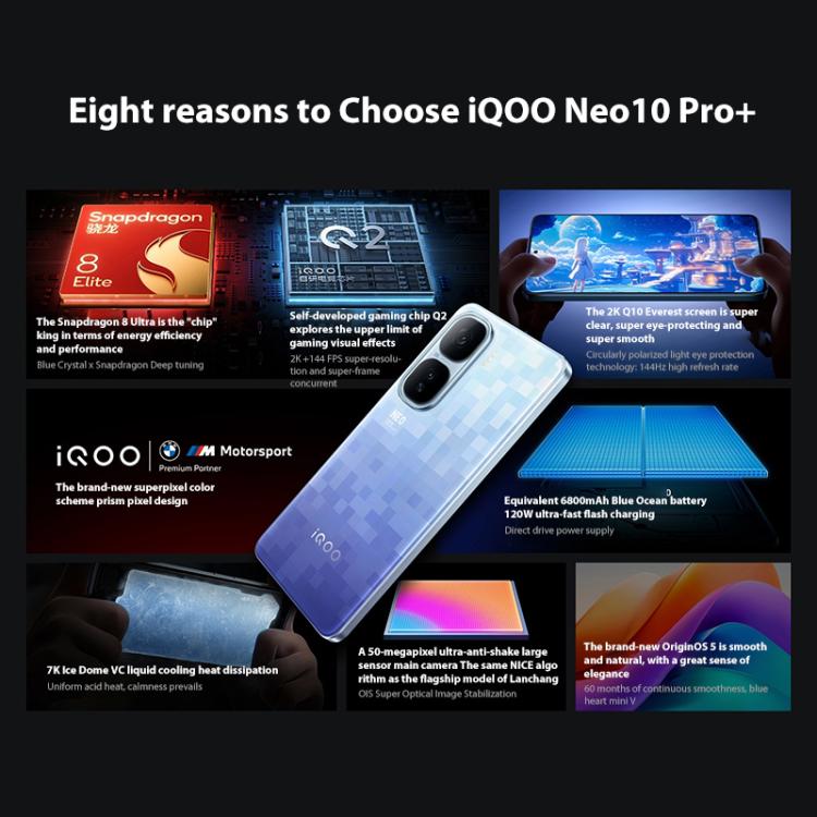 vivo iQOO Neo10 Pro+, 16GB+512GB, Screen Fingerprint, 6.82 inch Android 15 OriginOS 5 Snapdragon 8 Elite Octa Core, OTG, NFC, Network: 5G, Support Google Play, 16GB+512GB