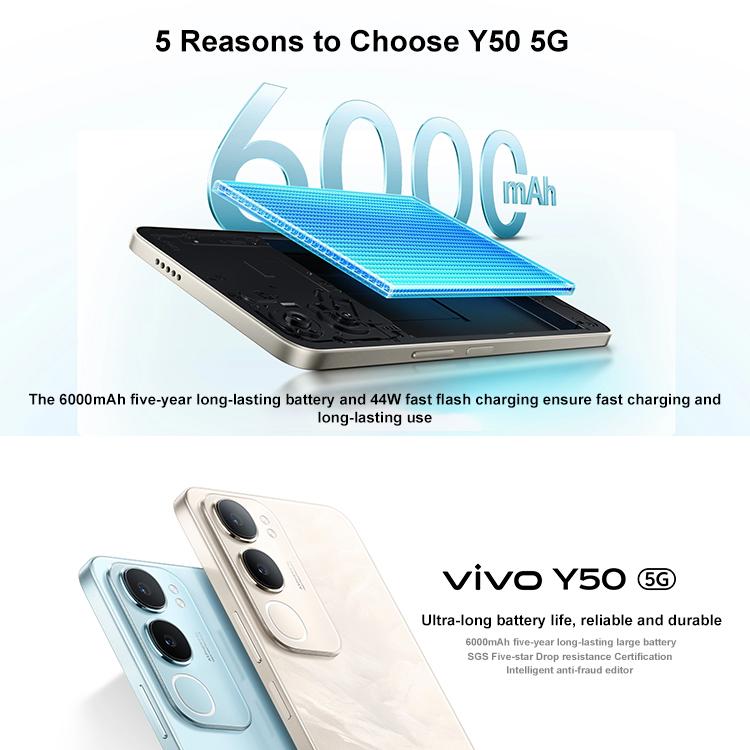 vivo Y50 5G, 6GB+128GB, Face ID / Side Fingerprint, 6.74 inch Android 15 OriginOS 5 Dimensity 6300 Octa Core, OTG, Network: 5G, 6GB+128GB