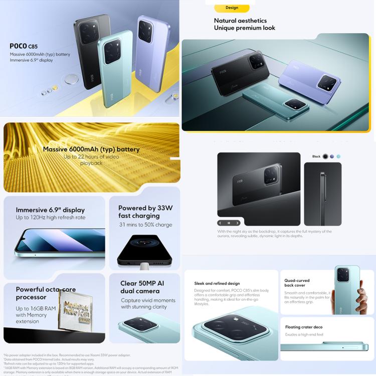 Xiaomi POCO C85 Global, 6GB+128GB, Side Fingerprint, 6.9 inch Xiaomi HyperOS 2 MediaTek Helio G81-Ultra Octa Core, NFC, Network: 4G, 6GB+128GB