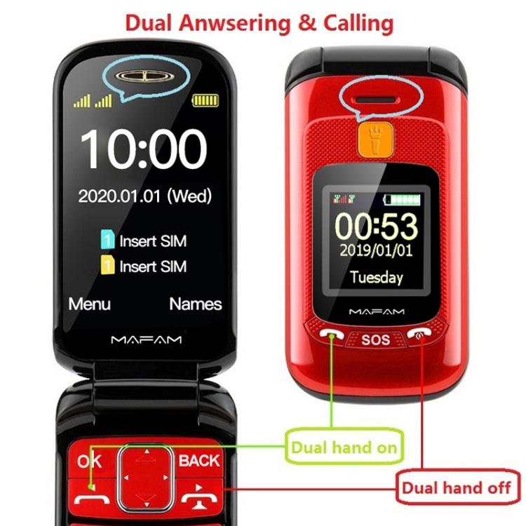Mafam F899 Flip Phone, 2.4 inch, 32MB+32MB, Support FM, SOS, GSM, Family Number, Big Keys, Dual SIM, UK Plug, UK Plug