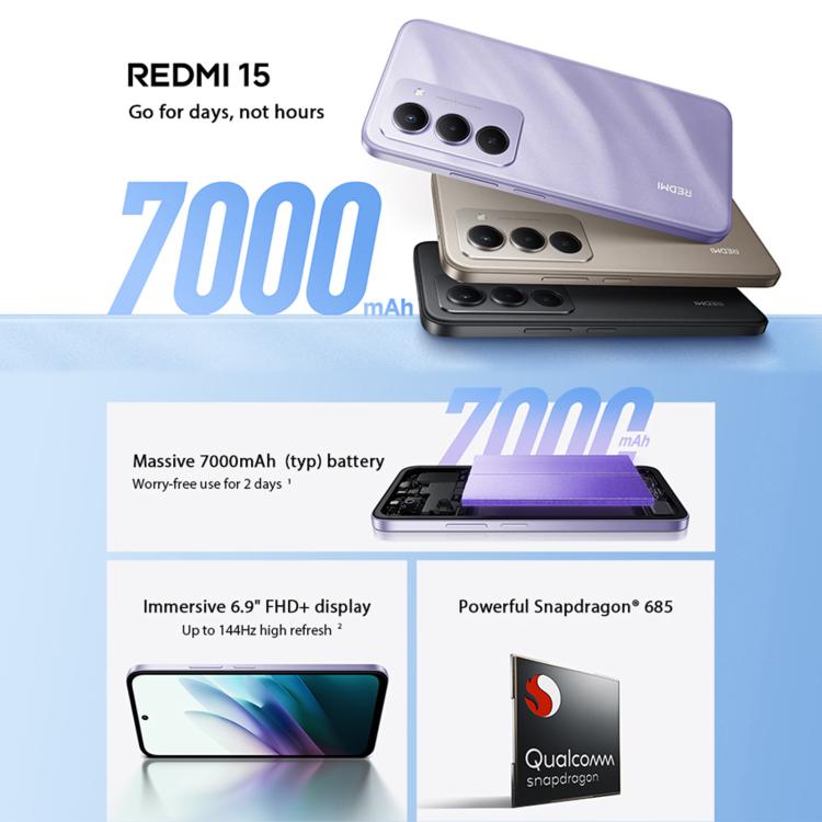 Xiaomi Redmi 15 Global, 6GB+128GB, Side Fingerprint, 6.9 inch Xiaomi HyperOS 2 Snapdragon 685 Octa Core 2.8GHz, Network: 4G, NFC, 6GB+128GB