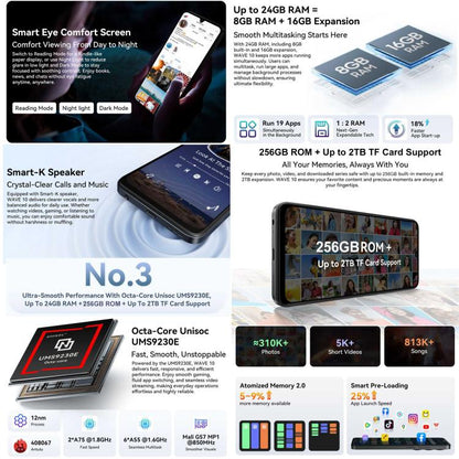 Blackview WAVE 10, 8GB+256GB, 6.88 inch Android 16 Unisoc UMS9230E Octa Core, Network: 4G, OTG, WAVE 10, 8GB+256GB
