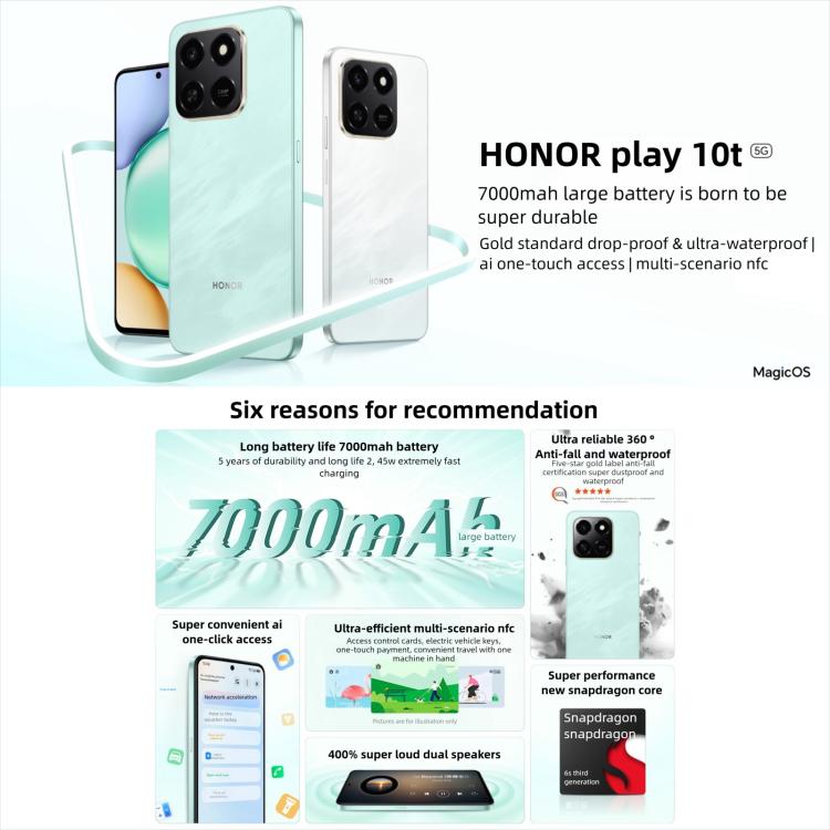 Honor Play10T, 8GB+128GB, Side Fingerprint, 6.8 inch Android 15 Magic OS 9.0 Snapdragon 6s Gen 3 Octa Core, Network: 5G, 8GB+128GB
