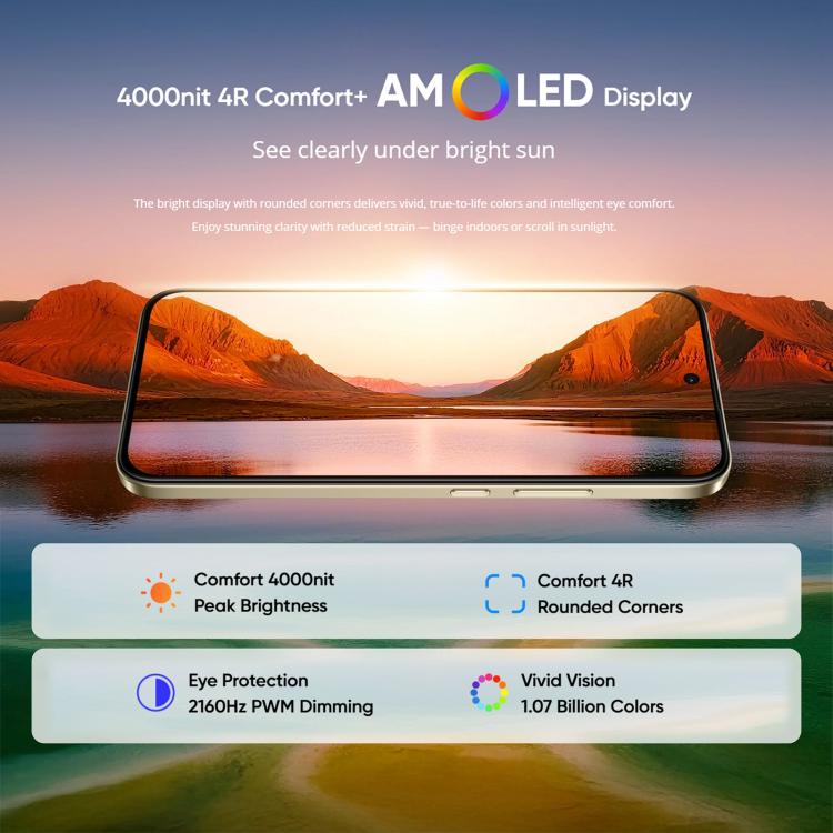 Realme 15T, 12GB+256GB, Screen Fingerprint Identification, 6.57 inch Realme UI 6.0 Android 15 MediaTek Dimensity 6400 Max Octa Core, NFC, Network: 5G, 12GB+256GB