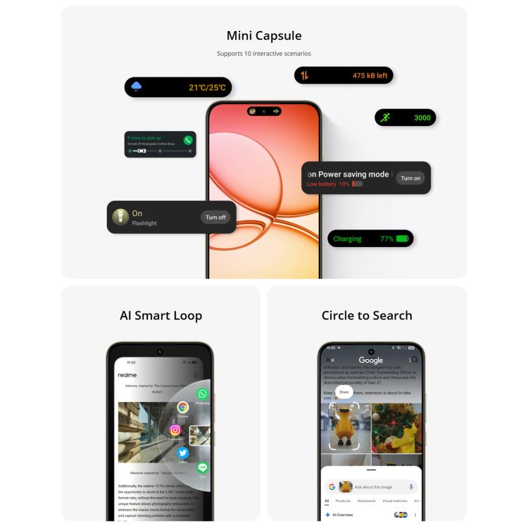 Realme 15T, 12GB+512GB, Screen Fingerprint Identification, 6.57 inch Realme UI 6.0 Android 15 MediaTek Dimensity 6400 Max Octa Core, NFC, Network: 5G, 12GB+512GB