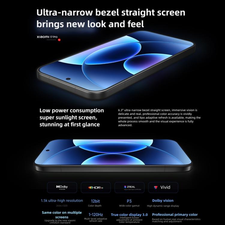 Xiaomi 17 Pro, 12GB+256GB, 3D Ultrasonic Fingerprint, 6.3 inch Xiaomi HyperOS 3 Snapdragon 8 Elite Gen 5 Octa Core, NFC, Network: 5G, 12GB+256GB