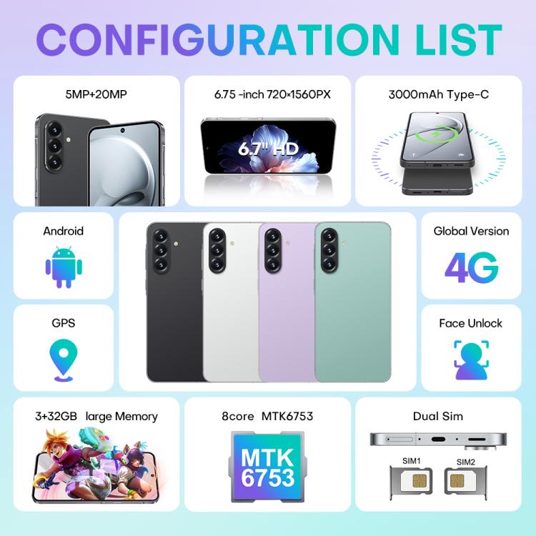 A56 / F56, 3GB+32GB, 6.75 inch Android 8.1 MTK6753 Octa Core, Network: 4G, Dual SIM, EU Plug, EU Plug