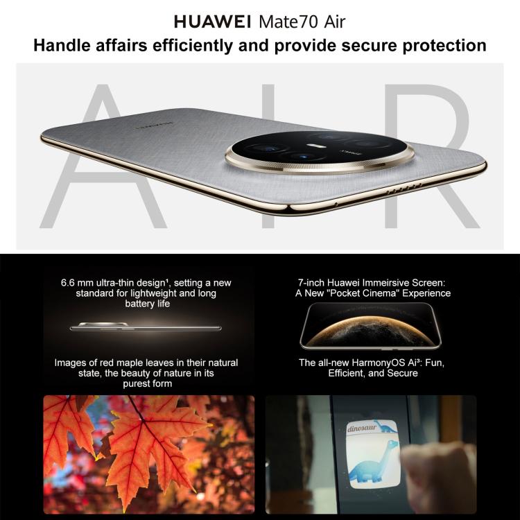 HUAWEI Mate 70 Air, 16GB+512GB, Side Fingerprint Identification, 7 inch HarmonyOS 5.1 Kirin 9020B, NFC, OTG, Not Support Google Play, 16GB+512GB
