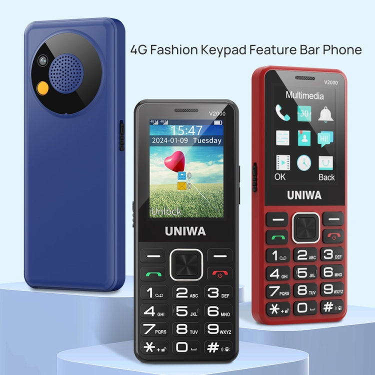 UNIWA V2000 Elder Keypad Phone, 2.4 inch Unisoc T107, 1700mAh Battery, LED Flashlight, SOS, Network: 4G, US Plug, US Plug