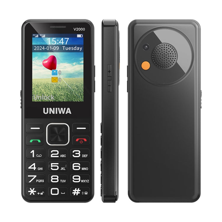 UNIWA V2000 Elder Keypad Phone, 2.4 inch Unisoc T107, 1700mAh Battery, LED Flashlight, SOS, Network: 4G, AU Plug, AU Plug