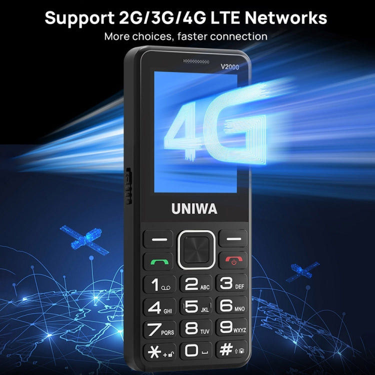 UNIWA V2000 Elder Keypad Phone, 2.4 inch Unisoc T107, 1700mAh Battery, LED Flashlight, SOS, Network: 4G, AU Plug, AU Plug
