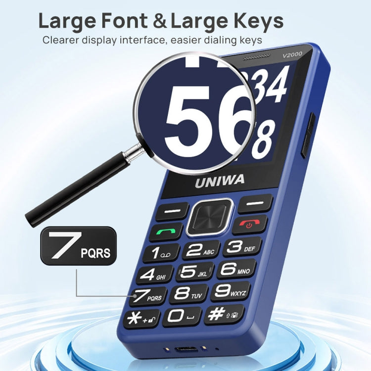 UNIWA V2000 Elder Keypad Phone, 2.4 inch Unisoc T107, 1700mAh Battery, LED Flashlight, SOS, Network: 4G, AU Plug, AU Plug