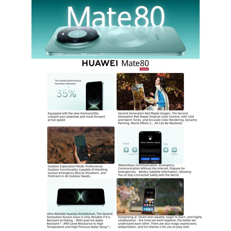 HUAWEI Mate 80, 16GB+512GB, Side Fingerprint Identification, 6.75 inch HarmonyOS 6.0 Kirin 9020, NFC, OTG, Not Support Google Play, 16GB+512GB