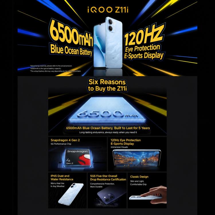 vivo iQOO Z11i, 8GB+256GB, 6.74 inch Android 16 OriginOS 6 Snapdragon 4 Gen 2 Octa Core, OTG, NFC, Network: 5G, 8GB+256GB