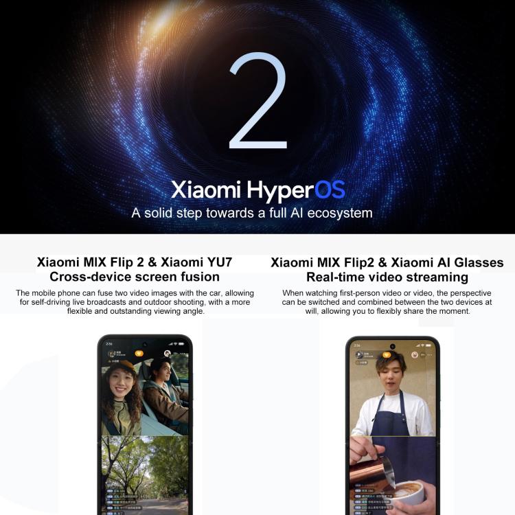 Xiaomi MIX Flip 2, 12GB+256GB, 6.86 inch + 4.01 inch Xiaomi HyperOS 2 Snapdragon 8 Elite Octa Core, NFC, Network: 5G, 12GB+256GB