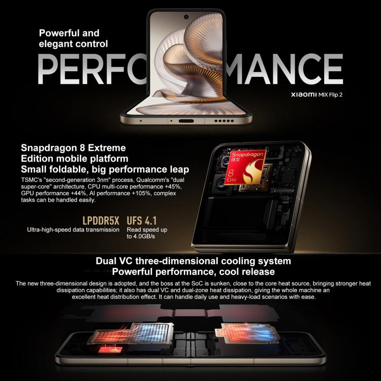 Xiaomi MIX Flip 2, 16GB+1TB, 6.86 inch + 4.01 inch Xiaomi HyperOS 2 Snapdragon 8 Elite Octa Core, NFC, Network: 5G, 16GB+1TB