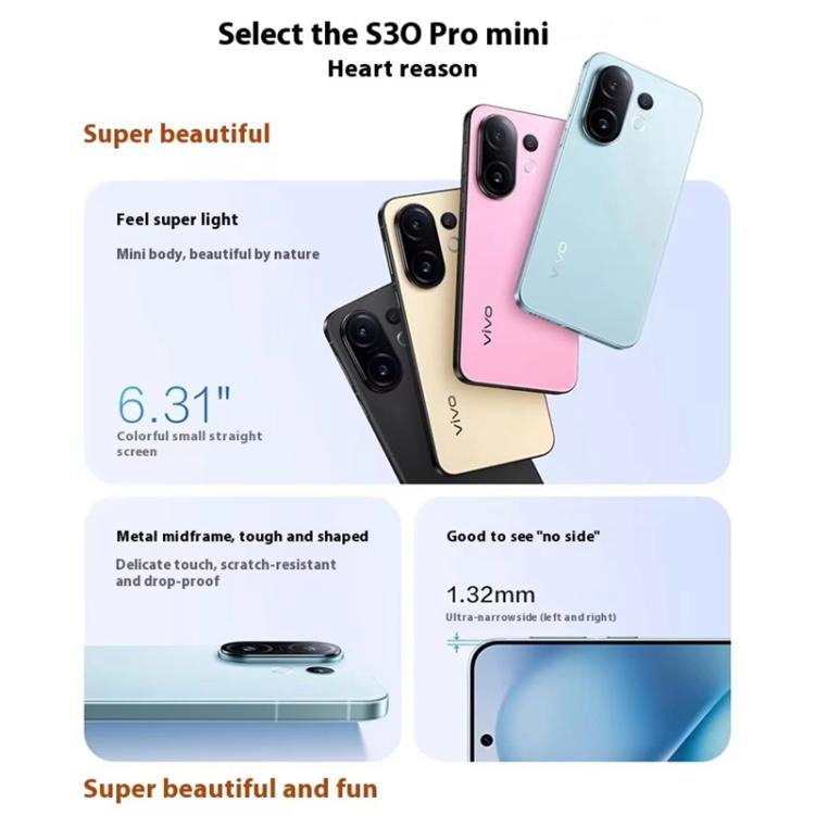 vivo S30 Pro mini, 12GB+512GB, Screen Fingerprint Identification, 6.31 inch Android 15 Dimensity 9400+ Octa Core, OTG, NFC, Network: 5G, Support Google Play, 12GB+512GB