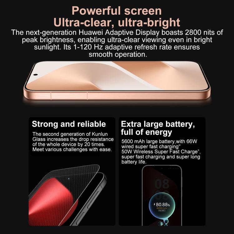 HUAWEI Pura 80, 12GB+1TB, Side Fingerprint Identification, 6.6 inch HarmonyOS 5.1, NFC, OTG, Not Support Google Play, 12GB+1TB