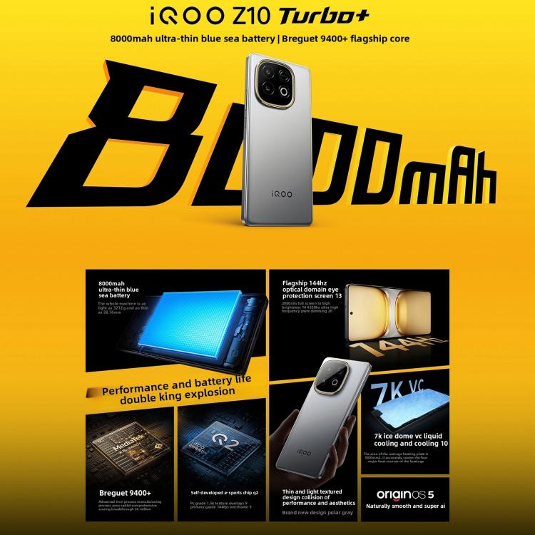 vivo iQOO Z10 Turbo+, 12GB+256GB, Screen Fingerprint, 6.78 inch Android 15 OriginOS 5 Snapdragon 8 Elite Octa Core, OTG, NFC, Network: 5G, Support Google Play, 12GB+256GB