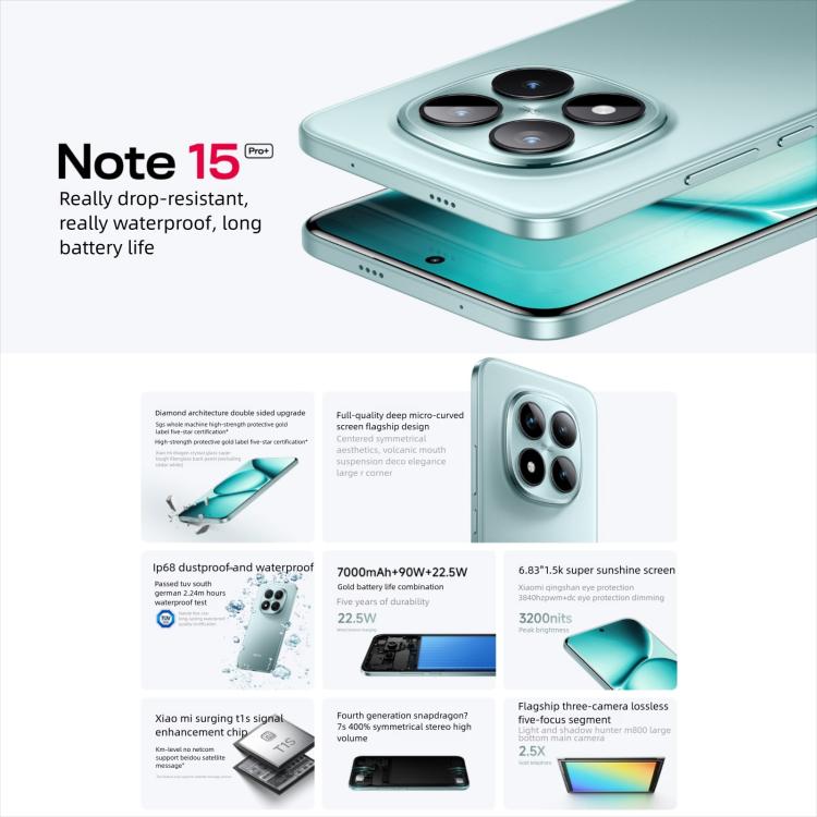 Xiaomi Redmi Note 15 Pro+ 5G Satellite, 16GB+512GB, 6.83 inch Xiaomi HyperOS 2 Snapdragon 7s Gen 4 Octa Core, Network: 5G, NFC, 16GB+512GB Satellite