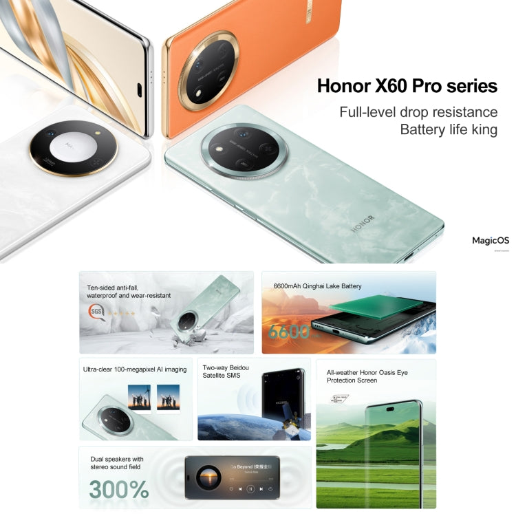 Honor X60 Pro, 12GB+256GB, Screen Fingerprint, 6.78 inch MagicOS 8.0 Snapdragon 6 Gen1 Octa Core, Network: 5G, OTG, Not Support Google Play, 12GB+256GB