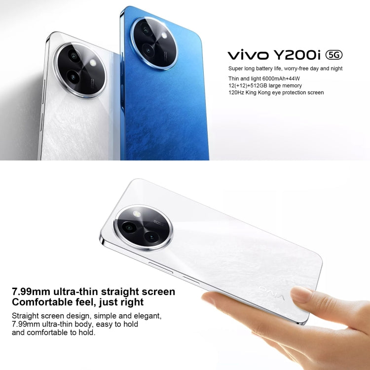 vivo Y200i, Dual Back Cameras, 12GB+256GB, Face ID Screen Fingerprint Identification, 6.72 inch Android 14.0 OriginOS 4 Snapdragon 4 Gen 2 Octa Core 2.2GHz, OTG, Network: 5G, Support Google Play, vivo Y200i, 12GB+256GB