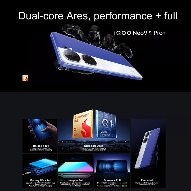 vivo iQOO Neo9S Pro+,  12GB+512GB, Face ID & Ultrasonic 3D Fingerprint Identification, 6.78 inch Android 14 OriginOS 4 Snapdragon 8 Gen 3 Octa Core 2.63GHz, OTG, NFC, Network: 5G, Support Google Play, 12GB+512GB