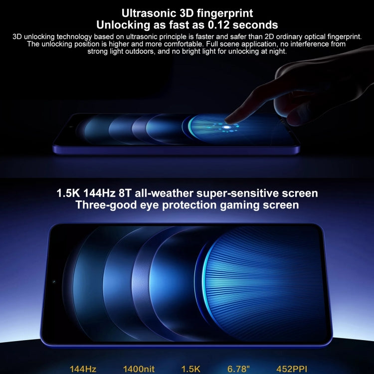 vivo iQOO Neo9S Pro+,  12GB+512GB, Face ID & Ultrasonic 3D Fingerprint Identification, 6.78 inch Android 14 OriginOS 4 Snapdragon 8 Gen 3 Octa Core 2.63GHz, OTG, NFC, Network: 5G, Support Google Play, 12GB+512GB