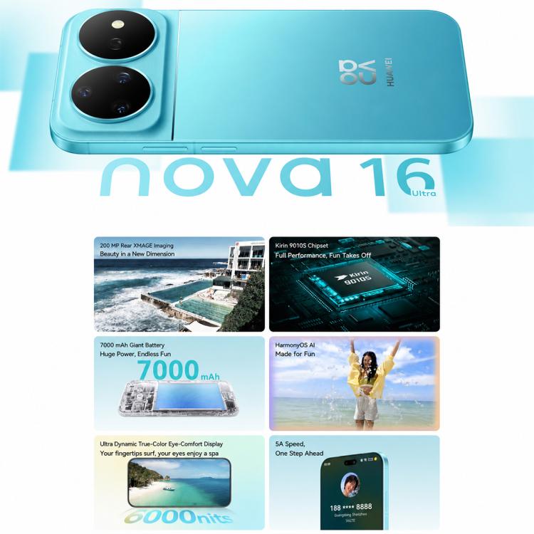 Huawei nova 16 Ultra, 12GB+1TB, Side Fingerprint Identification, 6.84 inch HarmonyOS 6.1 Kirin 9010S Octa Cora, NFC, OTG, Not Support Google Play, 12GB+1TB