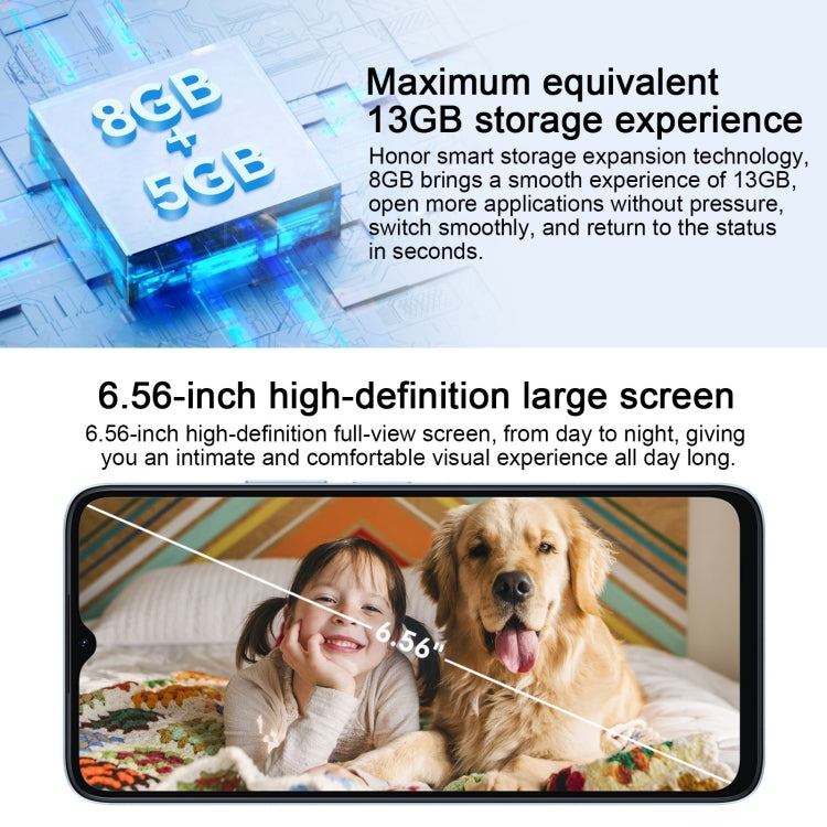 Face ID & Side Fingerprint Identification, 5200mAh, 6.56 inch MagicOS 7.1 / Android 13 Qualcomm Snapdragon 480 Plus Octa Core up to 2.2GHz, Network: 5G, Not Support Google Play, 8GB+128GB