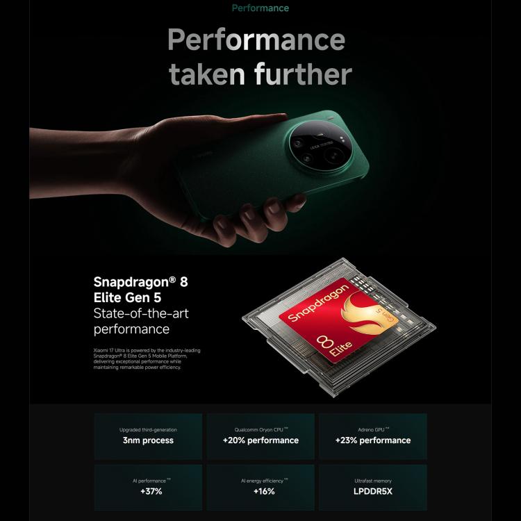 Xiaomi 17 Ultra Global, 16GB+1TB, Ultrasonic Fingerprint, 6.9 inch Xiaomi HyperOS 3 Snapdragon 8 Elite Gen 5 Octa Core, NFC, Network: 5G, 16GB+1TB(Black), 16GB+1TB (Green)