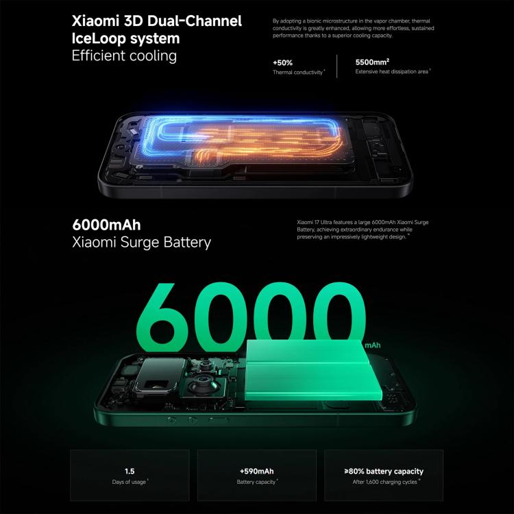 Xiaomi 17 Ultra Global, 16GB+1TB, Ultrasonic Fingerprint, 6.9 inch Xiaomi HyperOS 3 Snapdragon 8 Elite Gen 5 Octa Core, NFC, Network: 5G, 16GB+1TB(Black), 16GB+1TB (Green)