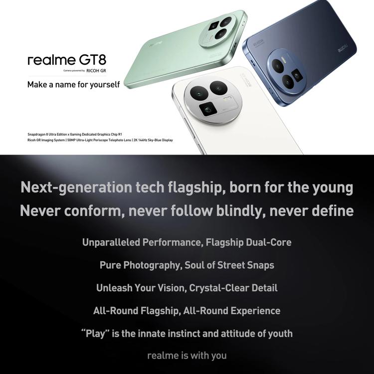 Realme GT8, 16GB+256GB, 6.79 inch Realme UI 7.0 Android 16 Snapdragon 8 Elite Octa Core, NFC, OTG, Network: 5G, Realme GT8, 16GB+256GB, 16GB+256GB