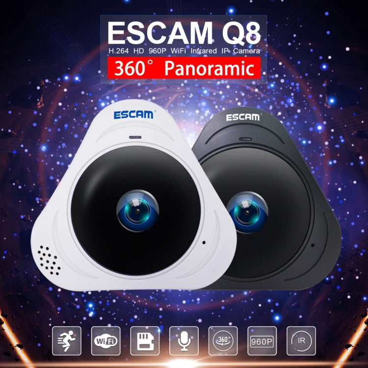 ESCAM Q8 960P 360 Degrees Fisheye Lens 1.3MP WiFi IP Camera, Support Motion Detection / Night Vision, IR Distance: 5-10m, AU Plug, Q8 US Plug, Q8  AU Plug, Q8 EU Plug, Q8 UK Plug