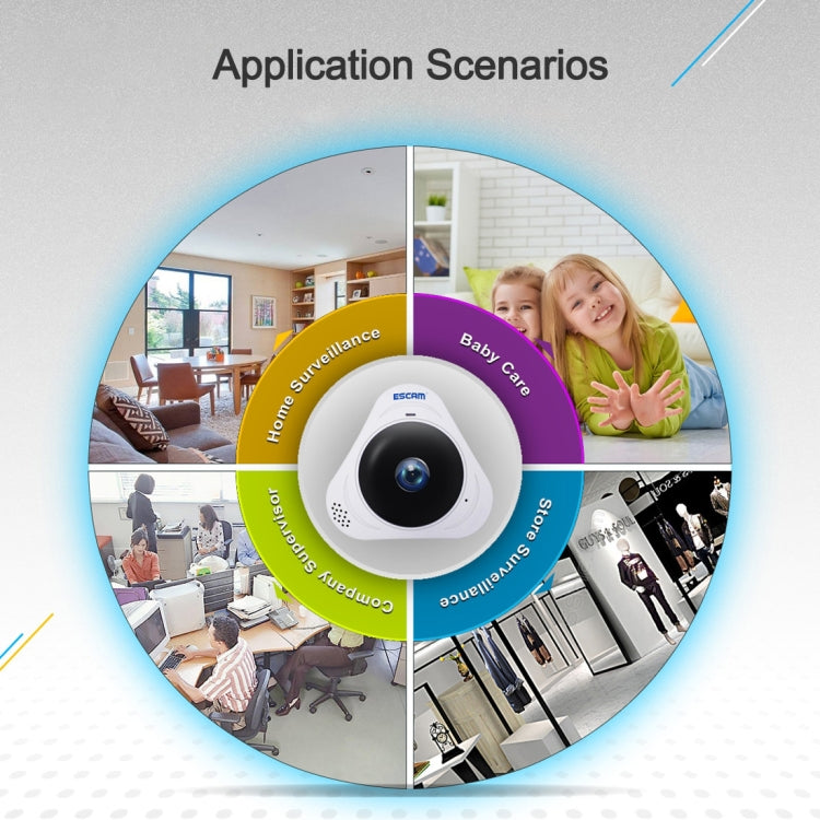 ESCAM Q8 960P 360 Degrees Fisheye Lens 1.3MP WiFi IP Camera, Support Motion Detection / Night Vision, IR Distance: 5-10m, AU Plug, Q8 US Plug, Q8  AU Plug, Q8 EU Plug, Q8 UK Plug