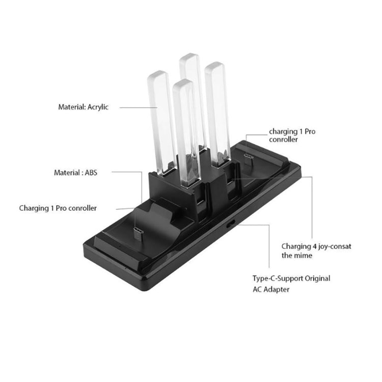 6 in 1 USB Charging Dock Station Stand / Controller Support  Charger with LED Indication  for Nintend Switch & Joy-Con & Pro Controller