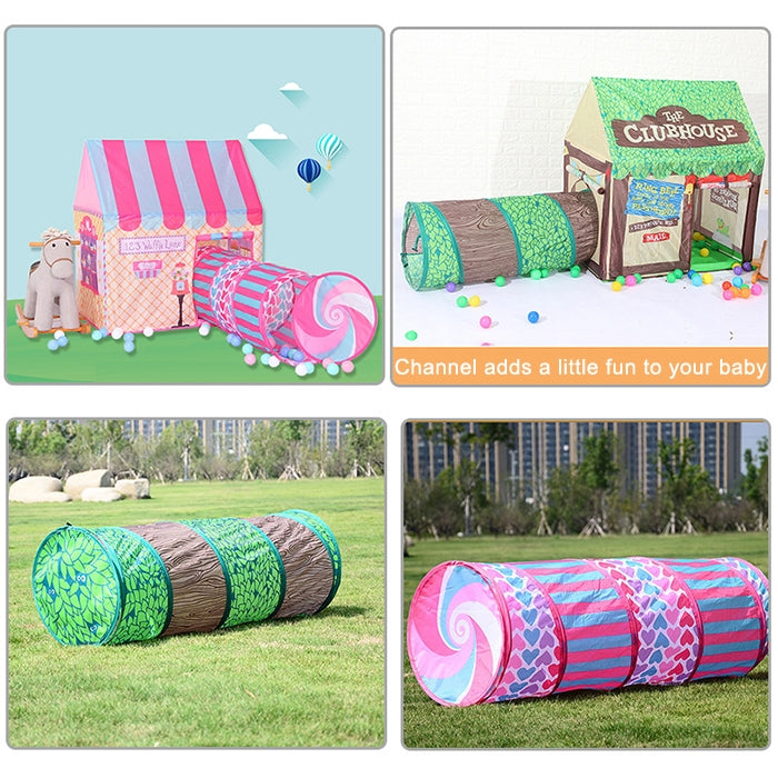 Household Children Printing Play Tent Small Game House with Passageway, with Passageway (Pink), with Passageway (Green)
