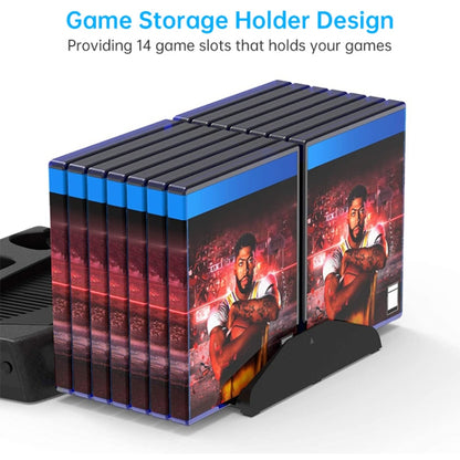 KJH P5-010-2 Multi-function Charging Cooling Fan Base with Storage Tray Bracket For PS5 De / UHD, KJH P5-010-2